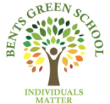 A person in the middle with arms up and coloured leaves around to look like a tree.  Text at the top says Bents Green School.  Text underneath says individuals matter